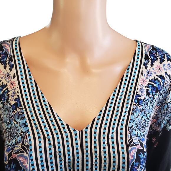 Free People Size S Mix N Match Blouse Black Combo Dark Floral Boho Oversized - Picture 2 of 9